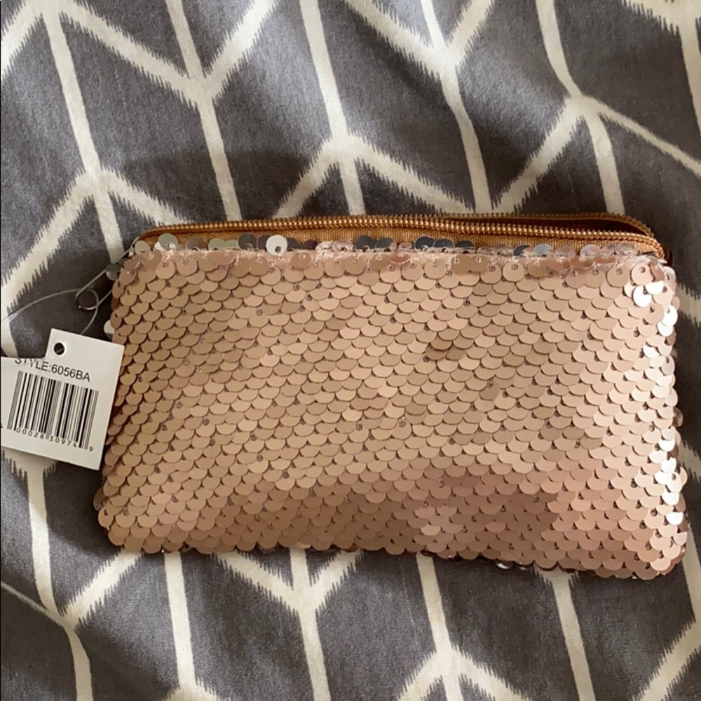 Rose gold sequined mini bag